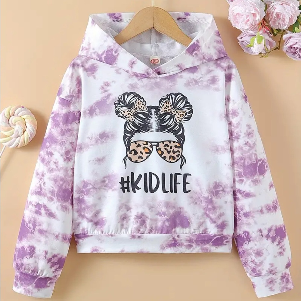 Girls' Leopard Pretty Girl Print Hooded Sweatshirt, NWOT